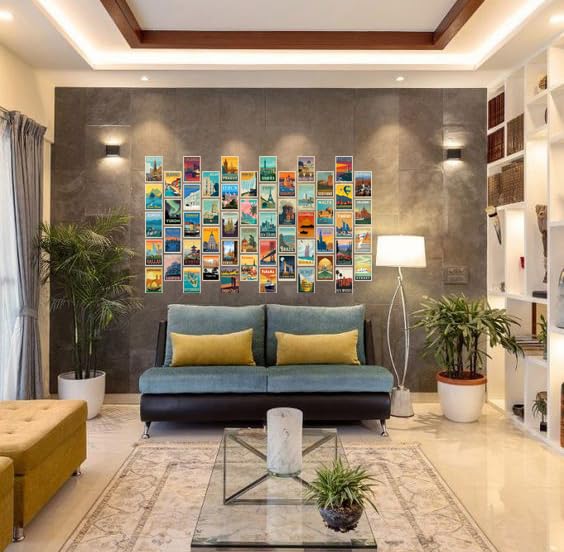 Image of Pack of 54 Vinatage City Wall Collage Kit Posters - 4 x 6 Inches Wall Decor Poster - Wall Art For Bedroom, Living room, Office - 1 Tissue Tape