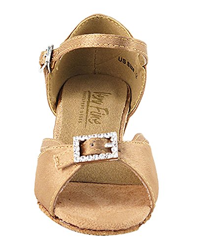 Very Fine Ballroom Latin Tango Salsa Dance Shoes for Girls - 1720G - 1.5 inch Heel-Brown Satin - Size - 2.5 M3