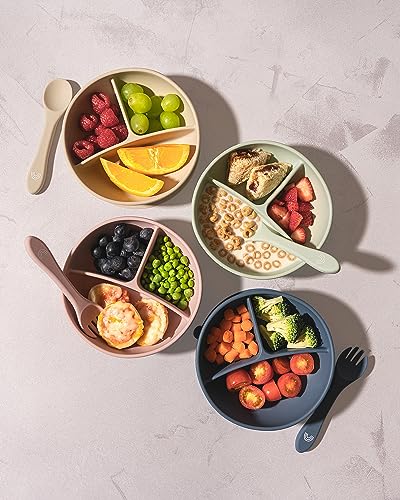 Hippypotamus Suction Bowls With Lids & Utensils - Baby & Toddler - 100% Food-Grade Silicone Divided Bowls - Bpa Free - Dishwasher Safe - Set Of 2 (Blush/Nude) #TOP2