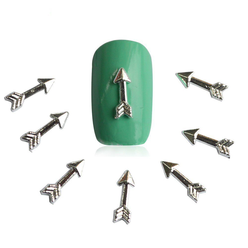 AKOAK 20Pcs/set 3D Mini Metal Arrow Shape Nail Art Decoration Metal Charm Nail Art Sticker DIY Decoration (Silver)