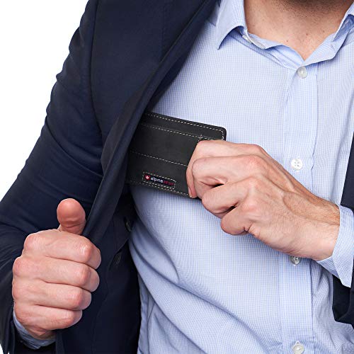 Image of Alpine Swiss RFID Minimalist Oliver Front Pocket Wallet For Men Leather Hampton Collection Nubuck Black