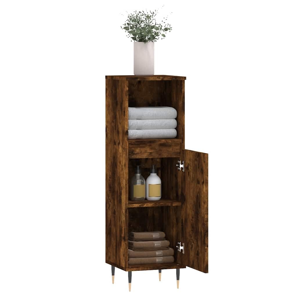 Armoire de salle de bain en chêne fumé 30 x 30 x 100 cm