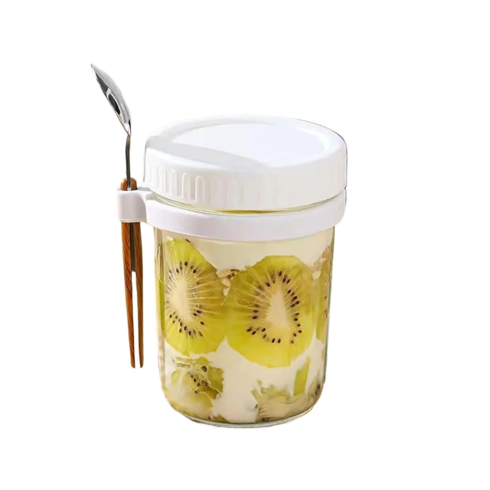 Vasetti Marmellata 1 pz. Contenitore for alimenti in vetro for latte, macedonia di frutta, tazze for cereali, colazione, bottiglia d'acqua, articolo da cucina(White)