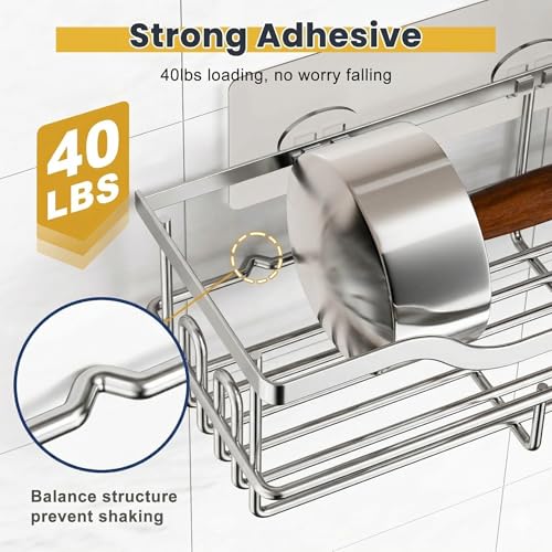 Image of OMAIRA 3-Pack Shower Caddy with Soap Holder, Adhesive Rustproof No-drill Strudy Loading Inside Shower Organizer Shelves Rack Storage Bathroom Organization for Smooth Wall Glass Tile, Sliver (Large)
