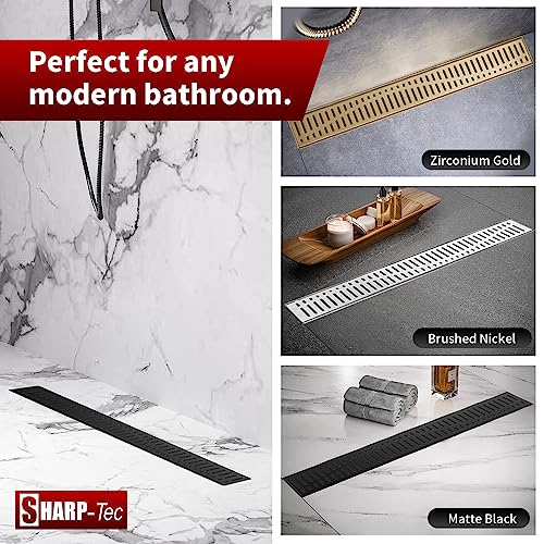 Image of Sharp-tec 36 inch Linear Shower Drain, Black Rectangular Floor Drain, V-Shape Design Drain Channel, 304 Stainless Steel, cUPC Certificated for Bathroom Shower Room (Drain Base is Not Included)