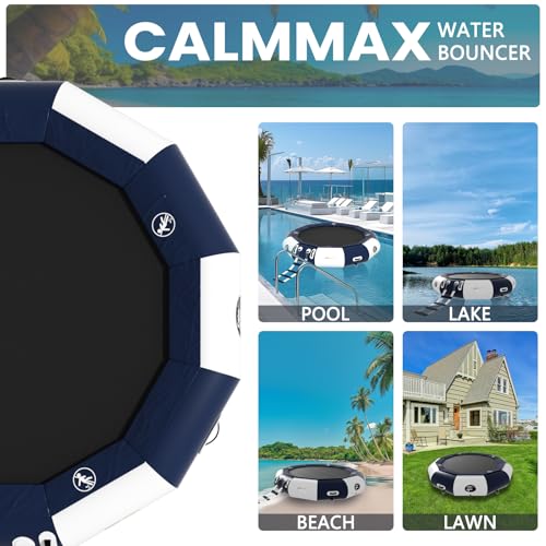 Calmmax 12FT Inflatable Water Trampoline for Kids & Adults with Ladder, Electric Pump & Anchor Bag – Floating Trampoline for Lake, Pool, Ocean, Swimming, Fishing, Floating Water Bouncer