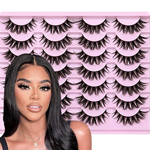 JIMIRE Faux Mink Eyelashes Russian Strip D Curl Lashes Cat-Eye Crossed Volume False Eyelashes Wispy Fluffy 3D Luxury Natural Look 14 Pairs