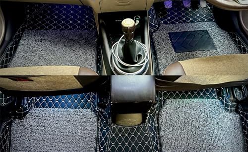 Image of Leather Auto Fusion Premium 7D Car Mats Universal For All Cars | Luxury Double Stitched 7 Layer Protection Car Floor Tray Mats | 100% Waterproof And Washable | Colour: Black With Silver Stitching