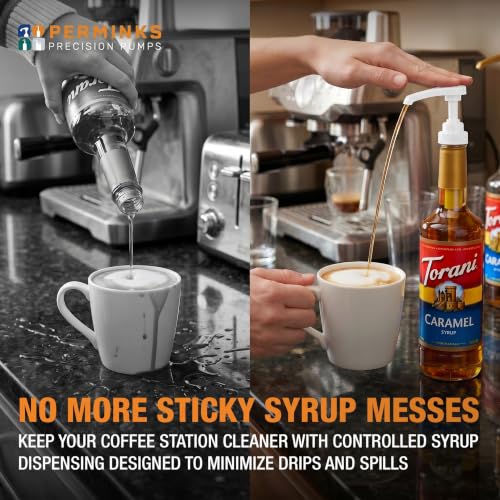 Image of Syrup Pump, Compatible with 750ml Torani, Davinci & Skinny, 2-Pack, White | Leak-free, 1 /4oz precision pump with locking nozzle. Great for coffee bar accessories, dirty soda stations & dessert sauces