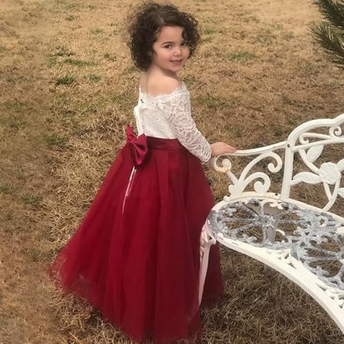 Girls Lace Tulle Princess Pageant Dress Long Sleeve Kids Flower Girl Dress for Wedding3