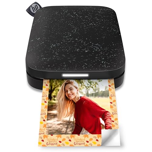 HP Sprocket Imprimante photo portable (Noir) Imprime instantanément des photos autocollantes ZINK...
