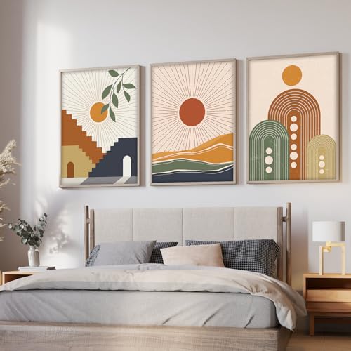 Image of BANGERZ Wall Art Painting Boho Artwork Living Room and Bedroom Frames Decor, Office and Framed Hotel Decoration Big Size Set of 3 (Artwork 3, 19x25 inch)