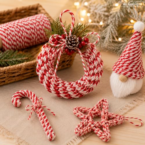 Image of G2PLUS Christmas String,2MM 328 Feet White and Red String for Gift Warp