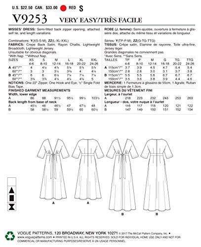 Vogue Patterns V9253ZZ0 Misses' Deep-V Kimono-Style Dresses with Self Tie Sewing Pattern, 16-18-20-22-24-26 Red - Thumbnail 3