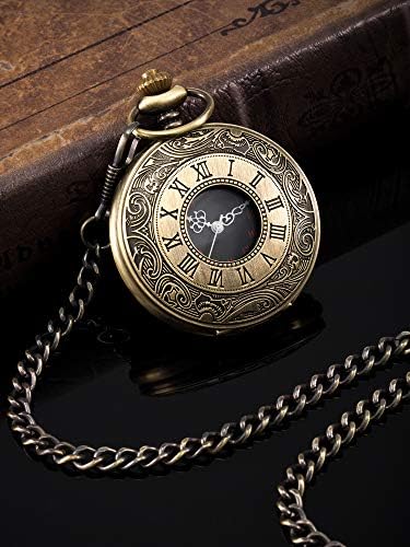 Vintage Pocket Watch Steel Men Watch with Chain (Bronze)