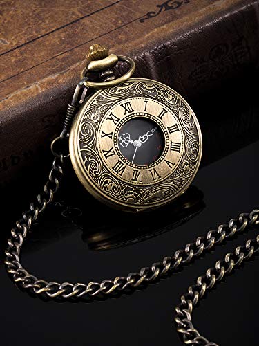 Hicarer Vintage Pocket Watch Steel Men Watch with Chain (Bronze)