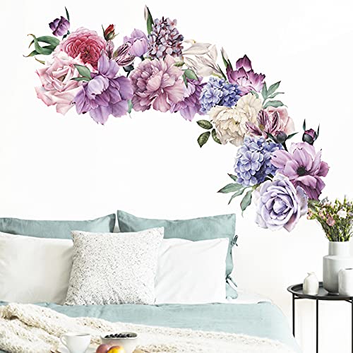 Flowers Wall Stickers Peony Rose Wall Decals For Living Room, 4 Pcs Giant Peonies Wall Art Murals Delicate Blossom Art Applique Delicate Peony Floral Wallpaper For Bedroom Girls Room #TOP2