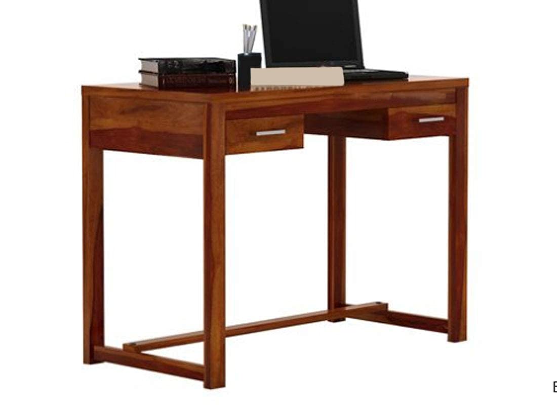 GFH Wooden Study Table Workstation for Adult | Laptop Computer Desk with 2 Drawer Storage for Home & Office | Sheesham Wood, Honey Finish