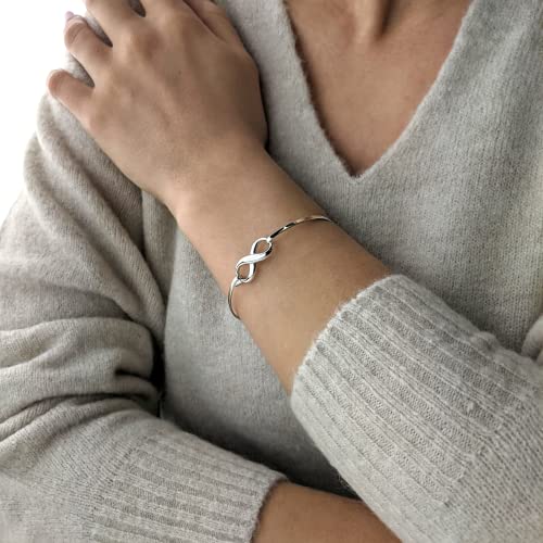 Silverly 925 Sterling Silver Infinity Bangle With Hook Clasp - Solid Silver Bracelet - Classic Jewelry for Women and Teenage Girls - Wedding Gift - Gifts for Girlfriend - Friendship Bracelets3
