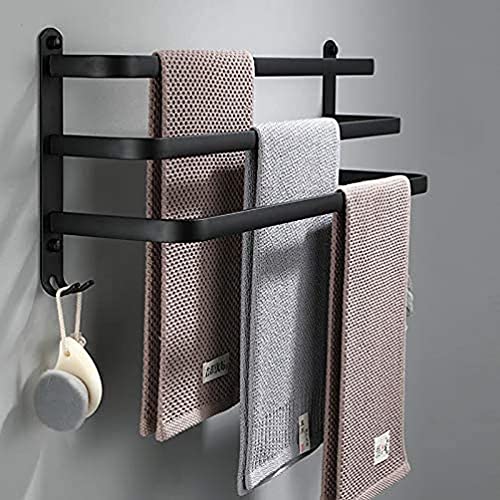 Preisvergleich Produktbild Bad-Handtuchhalter, schwarz Selbstklebende Wand-Handtuchhalter für Dusche und Küche, wasserdichte Doppelhakenstangen, dreilagige Wand-Handtuchhalter (Color : Three Layer Black, Size : 5