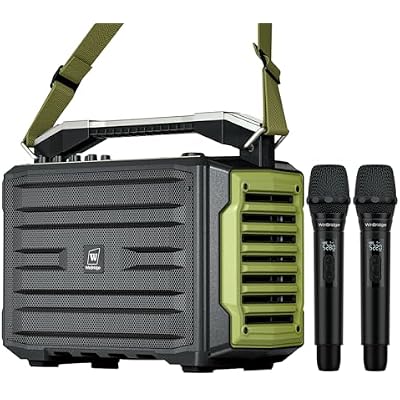WinBridge 200W Portable PA System with 2 Wireless Mics, IPX4 Waterproof Bluetooth Speaker, Rechargeable All-in-One Karaoke Machine for Outdoor Parties, Weddings, School Events and Public Speaking