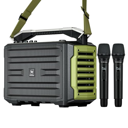 WinBridge 200W Portable PA System with 2 Wireless Mics, IPX4 Waterproof Bluetooth Speaker, Rechargeable All-in-One Karaoke Machine for Outdoor Parties, Weddings, School Events and Public Speaking