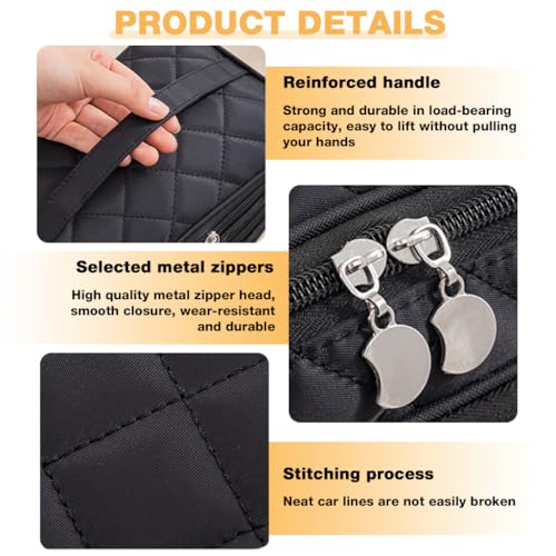 Image of MAYCREATE Makeup Pouch Bag, 3 Layers Travel Toiletries Makeup Organisers Bag Box with Handle, Cosmetic Tool Storage Organizer Vanity Bag for Women (Durable, Waterproof, Multi-Compartment)