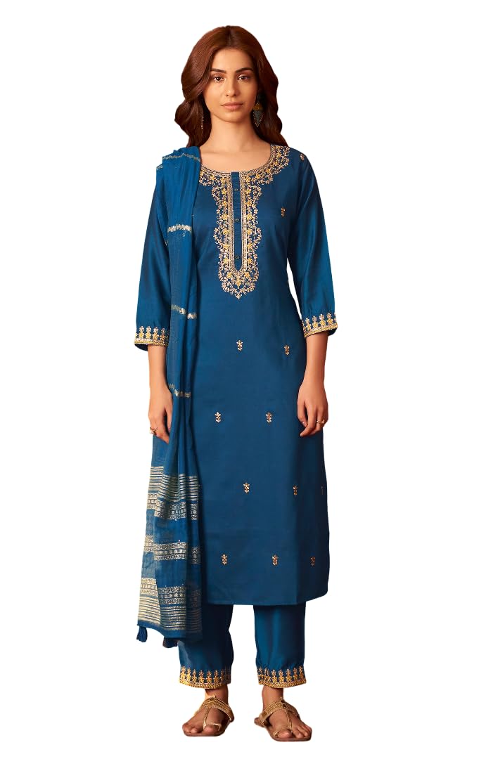 dresoul Women's Rama Chinnon Embroidered Kurta Set With Dupatta For Women-picture-41