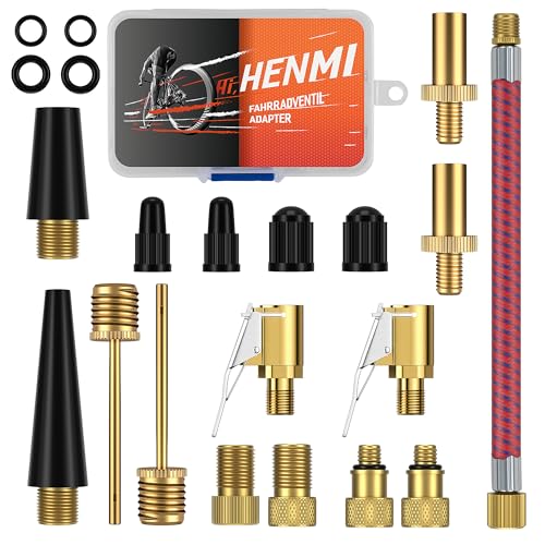 HENMI Fahrradventil Adapter Set, Alle Ventiladapter Fahrrad, Autoventil Adapter, Französisches ventil, Ballnadel, Kegelventil und Luftpumpe Adapter mit Sortierbox