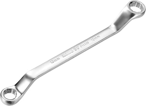 sourcing map Offset Extra Long Box End Wrench 13 x 15 mm Metric 12 Point 75 Degree Offset Double End Box Ratcheting Wrench Carbon Steel Polished Long Spanner Tools