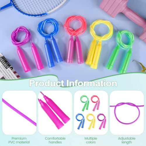 Elcoho 144 Pack Colorful Jump Rope Set, 7.3 Feet Adjustable Plastic Jump Ropes, Rainbow Skipping Rope for Party Favors Outdoor Activity Birthday Reward Gift - 2