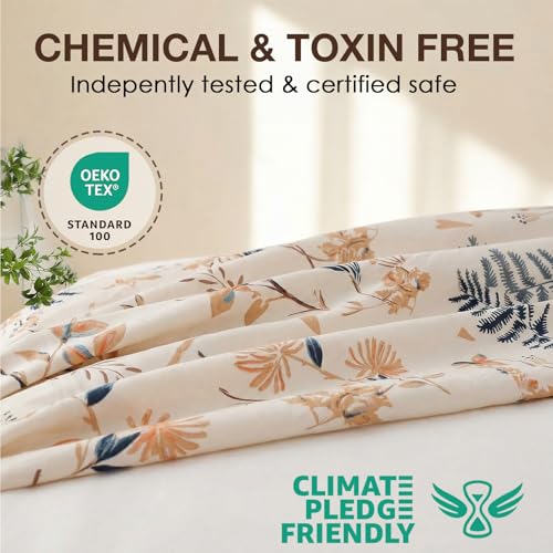 Image of JSD Boho Floral Printed Queen Sheet Set Extra Deep Pocket | 4 Piece Soft Botanical Microfiber Sheets, OEKO-TEX Certified, Easy Care