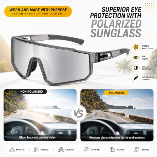 Image of Dervin One Piece Shield Sports Oversized Visor Polarized Sunglasses for Men Women, Outdoor Cricket Cycling Hiking Fishing Sunglasses