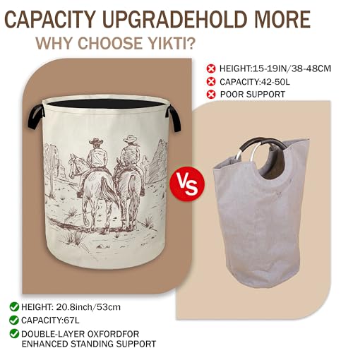 Image of Western Cowboy Laundry Hamper,Vintage Clothes Hamper for Laundry,Waterproof Oxford Toy Storage Collapsible Hampers for Bedroom, Dorm Room,Bathroom,16x20 Inch
