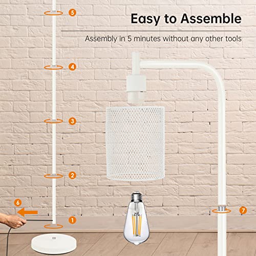 Boostarea Floor Lamp, Industrial Floor Lamp, Modern Standing Lamp, 6W Led Bulb, Foot Switch, Iron Mesh Tall Stand Up Lamp For Living Room/Bedroom, Vintage, Rustic, Minimalist Farmhouse Pole Lamp White #TOP5