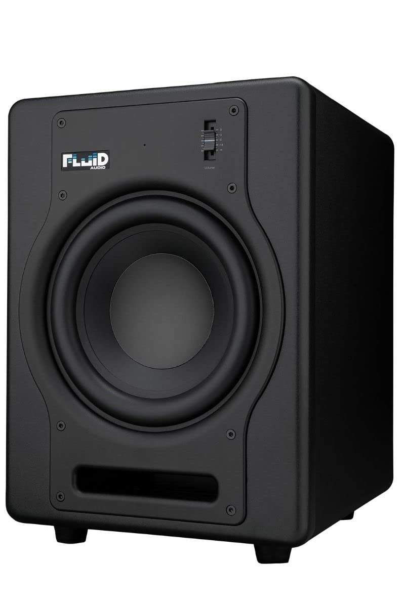 Fluid Audio F8S Subwoofer de studio actif (amplificateur de classe D 200W, réponse en fréquence 30-200Hz, compact et puissant, avec pédale de contrôle des basses),Noir