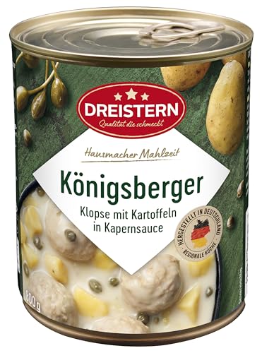 DREISTERN Königsberger Klopse mit Kartoffeln in Kapernsauce 800 g | leckeres Fertiggericht in der praktischen recycelbaren Konserve | Hausmacher Mahlzeit mit zarten Fleischbällchen