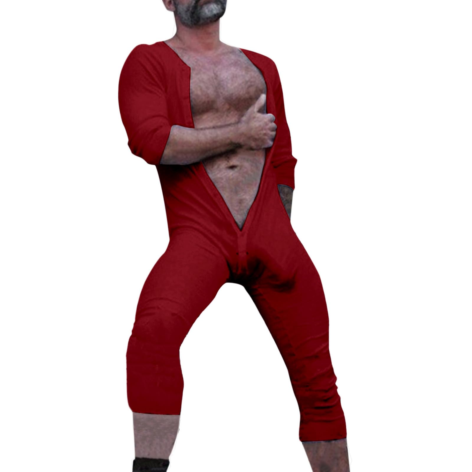 Schlafoveralls für Herren Jumpsuit Schlafanzug Pyjama Onesie Langarm Mit Knöpfen Strampler Casual Jogger Einteiler Anzüge Gestreift Hausanzug Stretchy Unterwäsche Sport Bodysuit