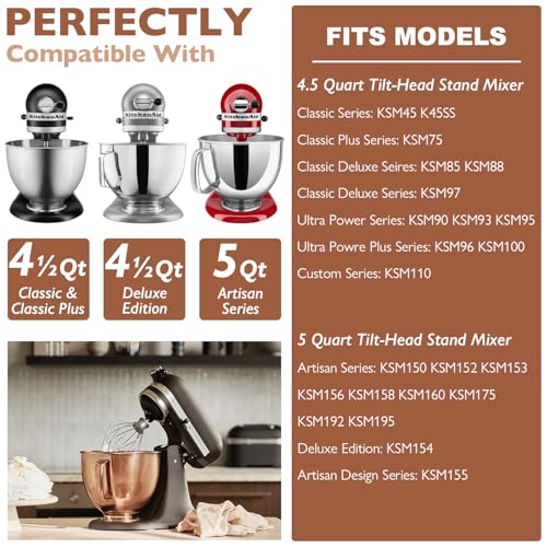 Image of 5 Quart Stainless Steel Mixer Bowl for Kitchenaid Classic&Artisan Tilt Head Mixer, Fit for KSM75, KSM90, KSM150, Radiant Copper, 1.75Lb, 0.8MM Thick, Heavy Duty, Dishwasher Safe, Ergonomics Handle