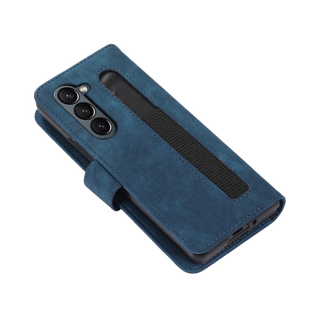 Generic etui kompatybilne z Samsung Galaxy Z Fold 8 Ultra (kolor: niebieski) skórzany portfel na karty z klapką uchwyt na długopis retro etui na tył