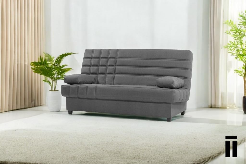 SHIITO | Modelo Bronx - Sofá Cama con Almacenaje con Apertura Clic-Clac | 100x193x100 cm | 2 Cojines Incluidos | Color Gris Oscuro | Resistente y Confortable