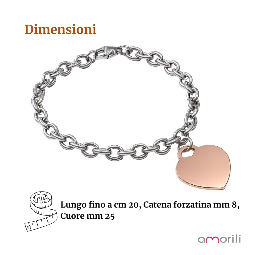 Bracciale Personalizzato Donna Cuore in Acciaio Inox Classico e Rosè | Personalizzabile con Incisione | Gioiello Elegante e Romantico | Idea Regalo per Lei bcc1522