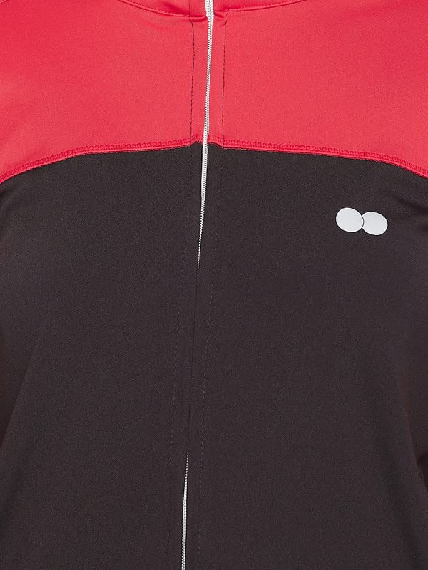Image of Clovia Women's Comfort-Fit Active Jacket with Red Panels in Black