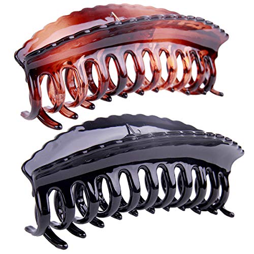 Yusier 2PCS 5.5inch Large Wavy Plastic Hair Claws Coiffure Hair Grip Clip Strong Hold Suitable for Women and Girls With Thick and Long Hair Cute Hair Clips Banana Clip