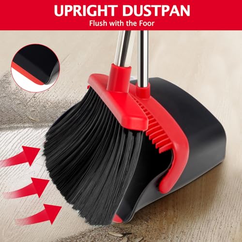 Image of Broom and Dustpan Set with Long Handle, Heavy Dust Broom and Dustpan Combo for Home,Kitchen, Office, Pet Hair 2PCS (Black Red)