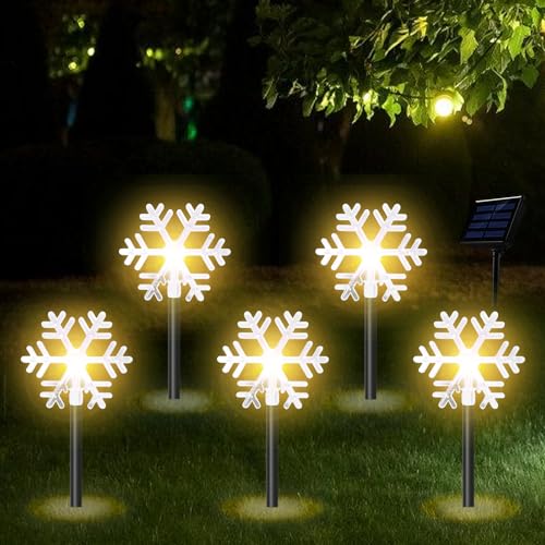 Estacas Decorativas Luminosas En Forma De Copos De Nieve, 5 Piezas Varillas LED De Jardín Energía Solar, Luces De Camino De Copo De Nieve De Navidad para Exteriores para Decoración, Balcón, Navidad
