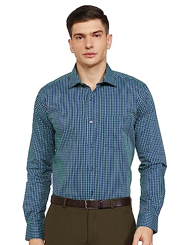 Image of Park Avenue Men's Pure Cotton Checks Pattern Slim Fit Semi Cutaway Collar Full Sleeve Formal Shirt
