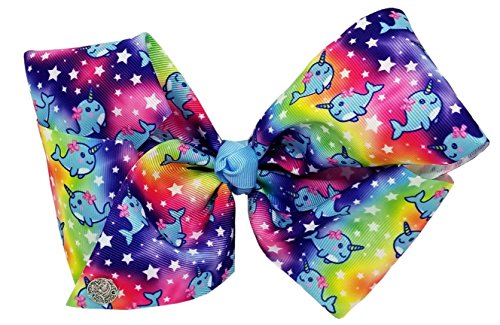 JoJo Siwa Signature Collection Hair Bow - Narwhals and Stars on Rainbow Tie-Dye