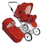 Eichhorn Kombikinderwagen mit Lederriemengestell, umbaubar zum Sportwagen, inklusive Schieberhöhenverstellung und fester Tragetasche (LuxVariante), Stoff Rot (ECCO-Rad)