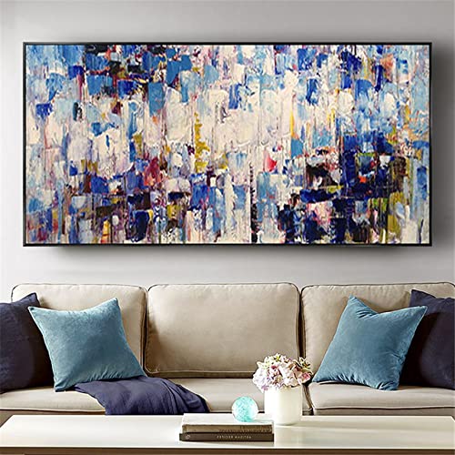 Tableau bleu et doré 100x200 cm idéal pour illuminer un salon contemporain